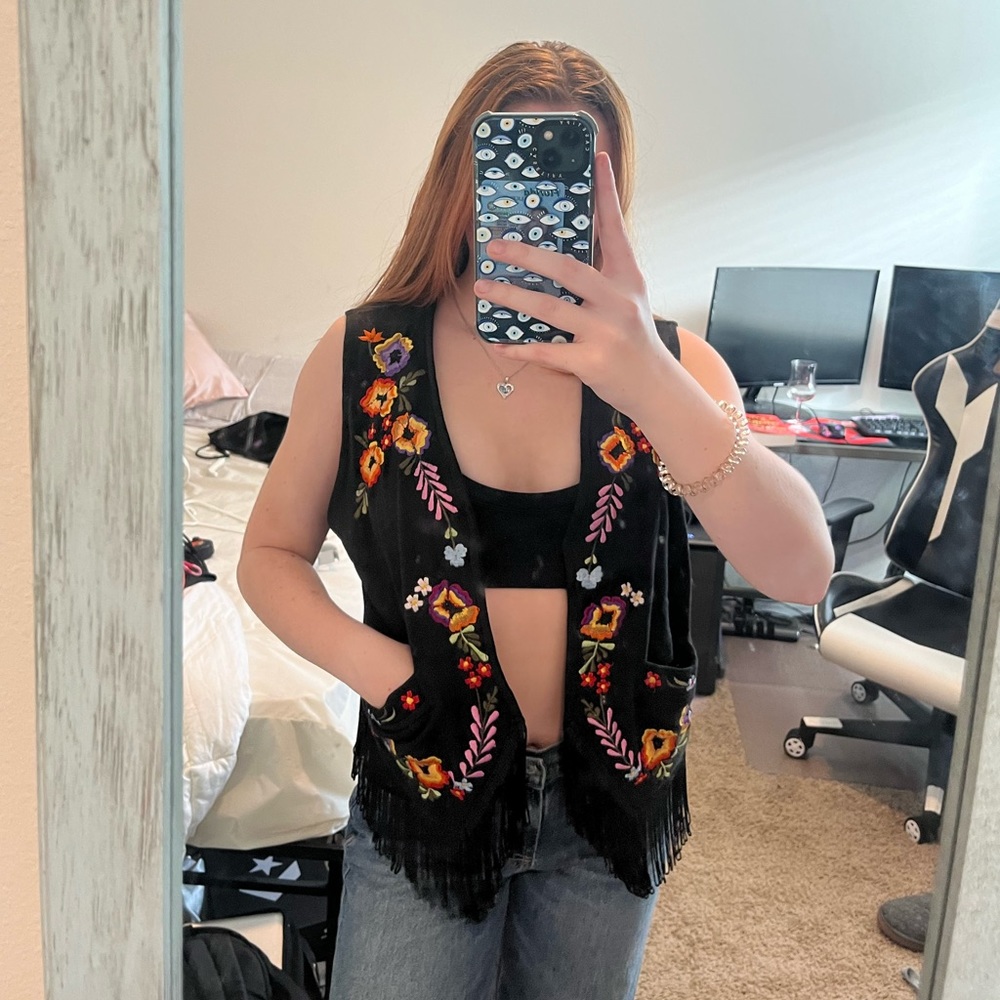jou jou black fringe vintage beyond basics vest